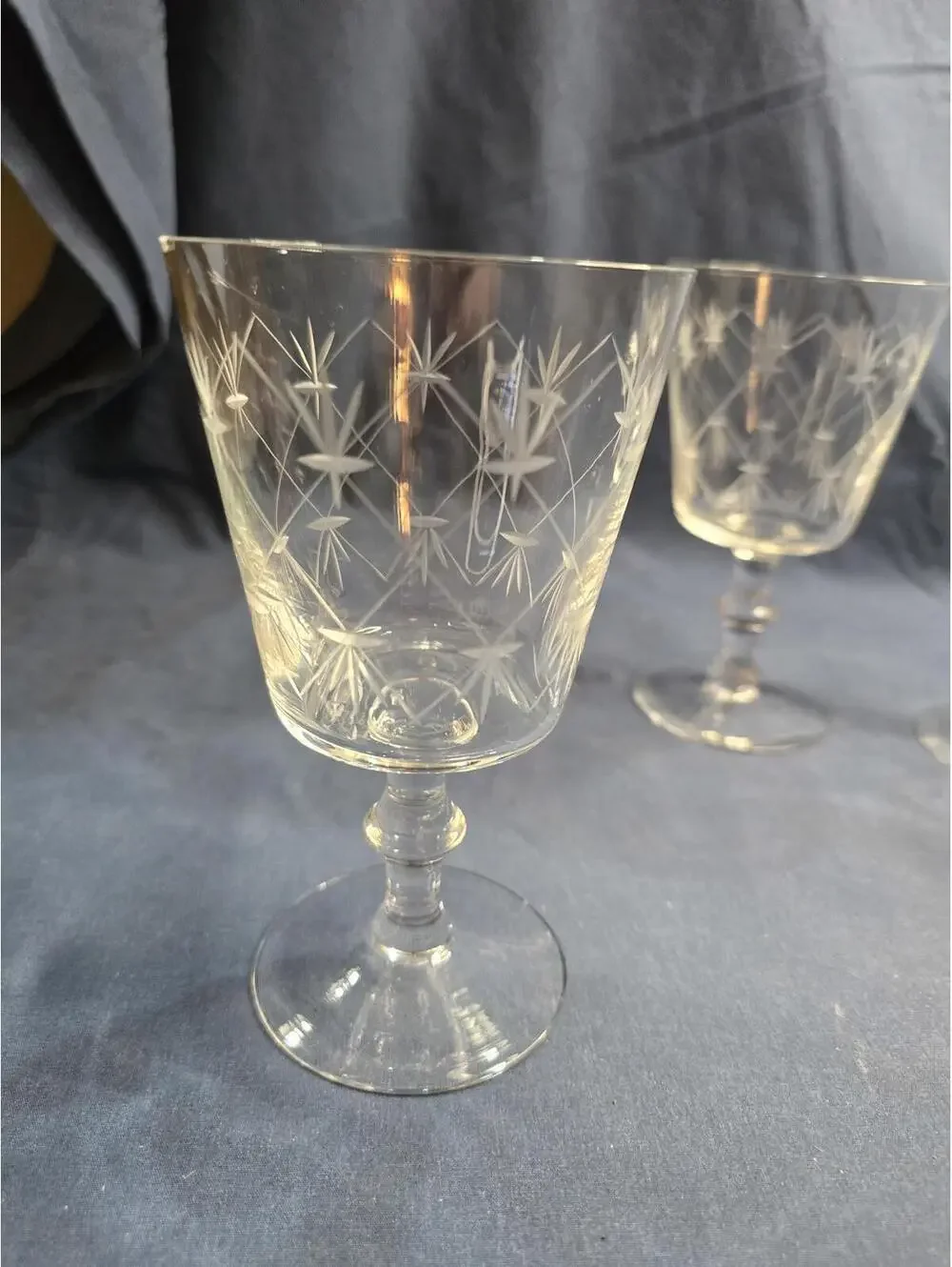 Vintage Chelsea by Ebeling & Reuss Etched Glass Water Goblets Set of 5